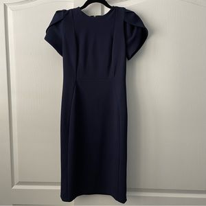 Calvin Klein Indigo Blue Crew Neck Tulip Sleeve Sheath Dress- Size 2